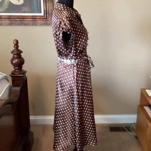Amanda Lane Chocolate Brown Polka Dot Midi Dress Size 10 - Picture 5 of 6